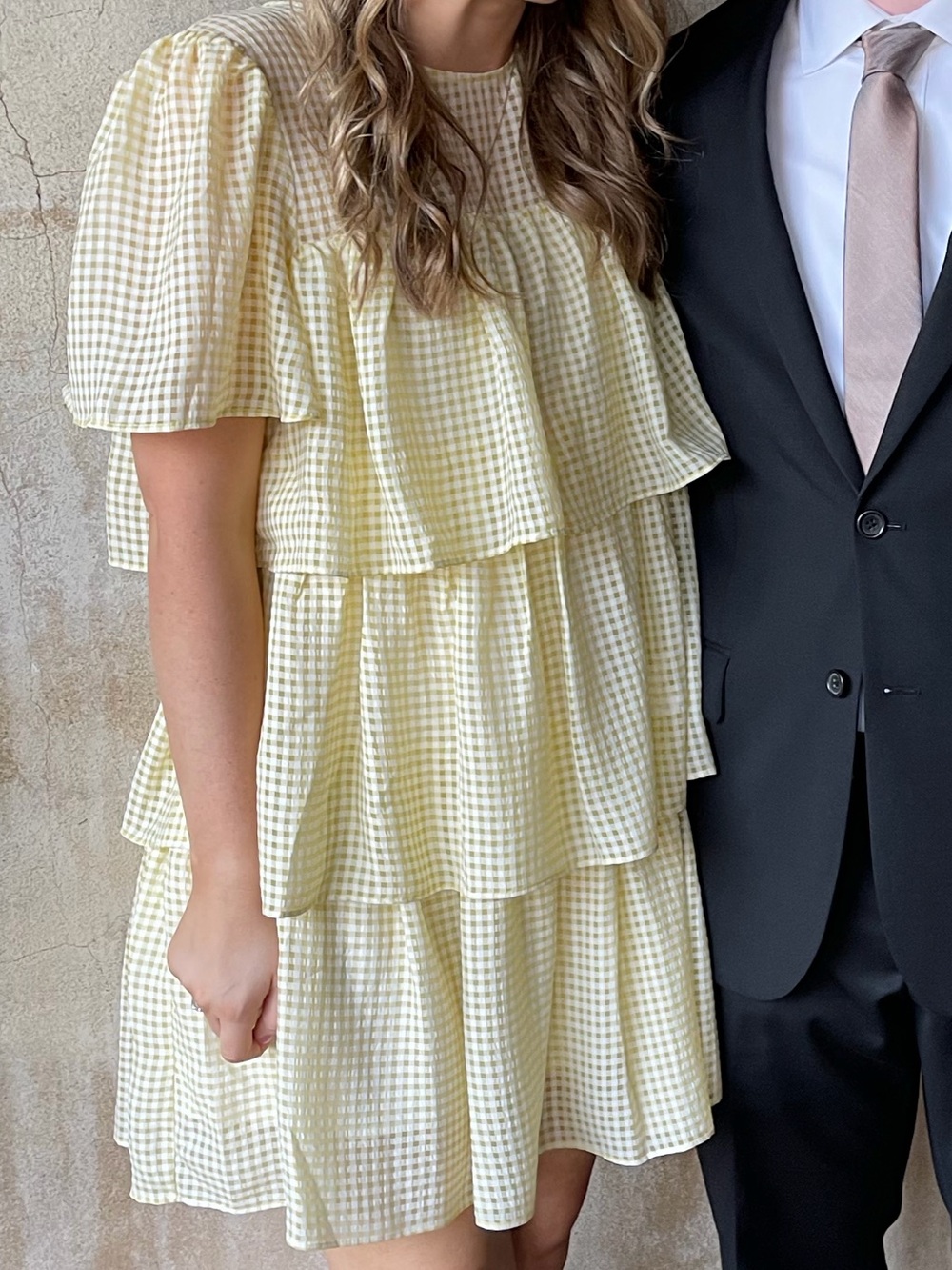 Girls Yellow Gingham Tiered Ruffle Dress